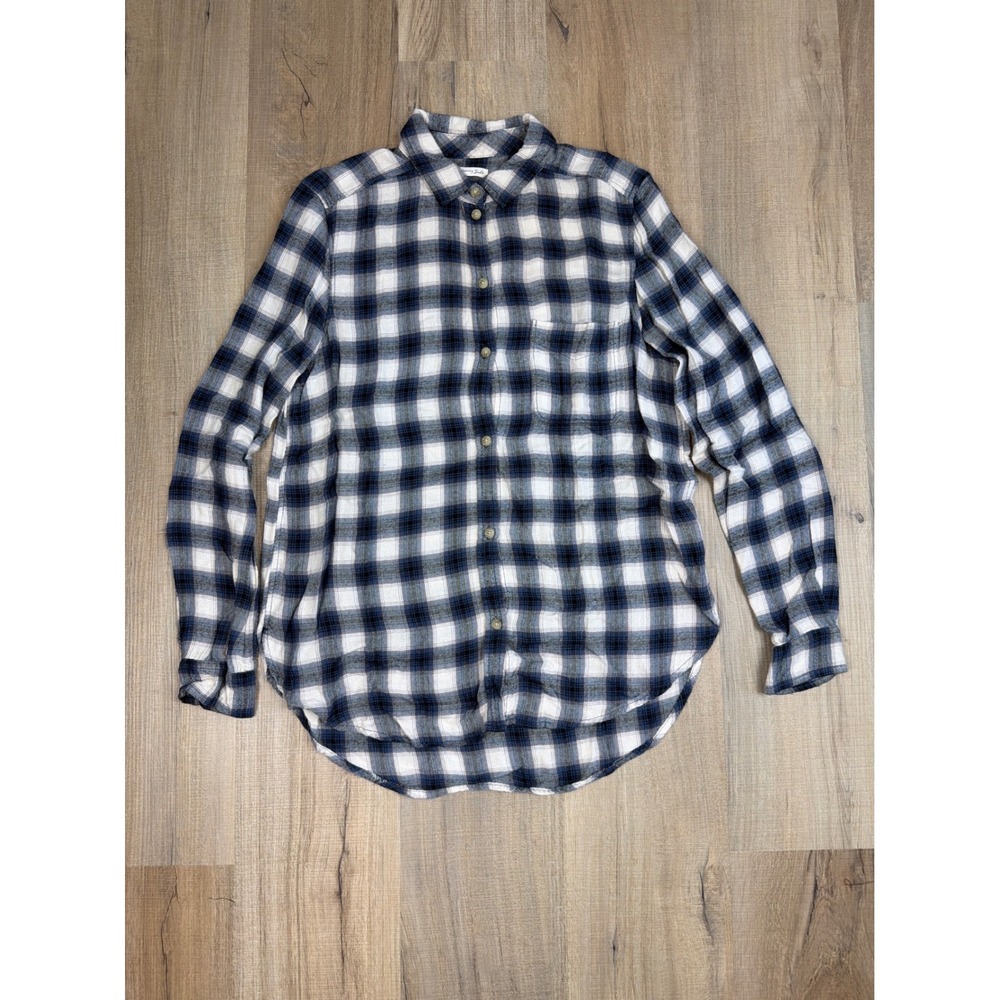 American Eagle Outfitters Blue White Plaid Boyfriend Fit Viscose Shirt Small